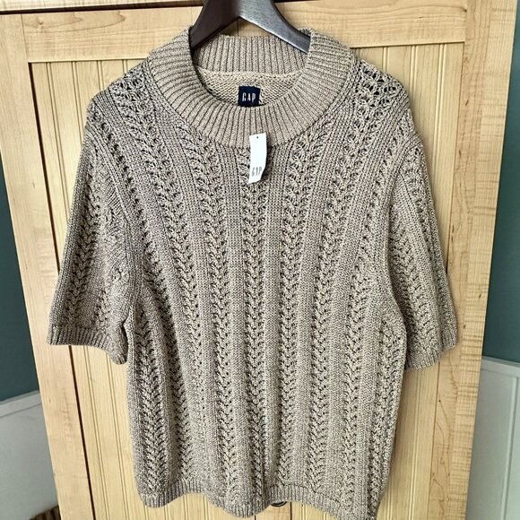 Gap Pointelle Mockneck Sweater Lightweight Metallic Gold Shimmer NWT Size XXL - Picture 8 of 8
